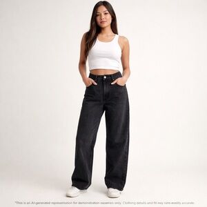 Abercrombie & Fitch Curve Love The Loose High Rise Black Jeans Y2K Wide Leg 10L